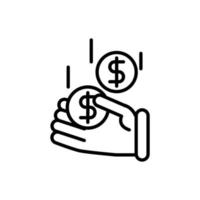 mano con monedas negocio dinero en efectivo diseño de línea vector