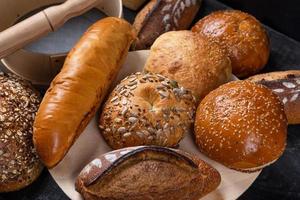 Tasty bread loaves, top view photo