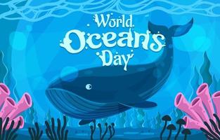 día mundial de los océanos con concepto de ballena vector
