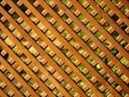 Primer plano de una valla de jardín de madera enrejado foto