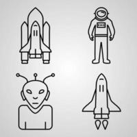 Set of Vector Line Icons of Space