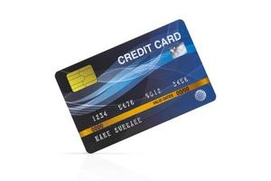 Tarjeta de crédito azul aislado sobre fondo blanco. foto