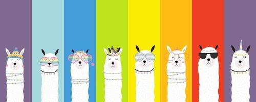 Collection of animal background set with llama vector