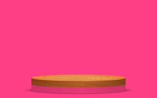 wood podium on the pink podium in the pink room vector