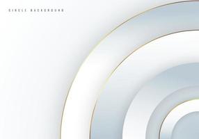 Abstract background 3D white circles overlapping layered with golden border line vector