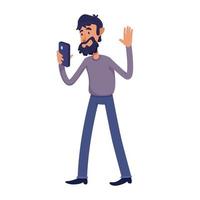 Bearded adult man taking selfie flat cartoon vector illustration