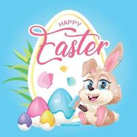 Cute Easter rabbit kawaii character social media post mockup vector