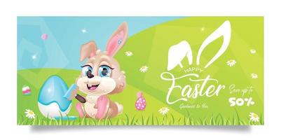 Happy easter sales banner flat vector template
