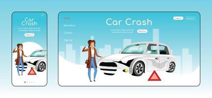 Car crash responsive landing page flat vector template