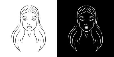 Young beautiful woman contour portrait vector illustration