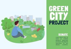 Green city project banner flat vector template