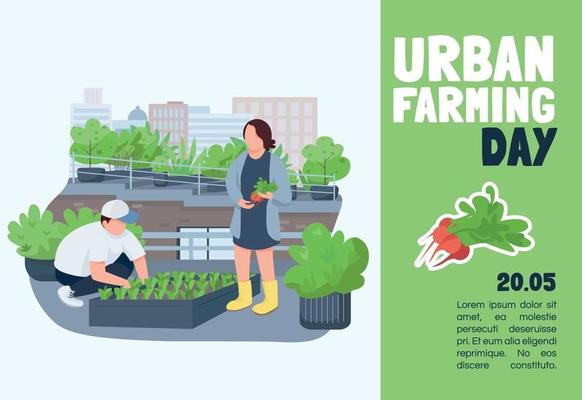 Urban farming day banner flat vector template