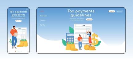 Tax payments guidelines adaptive landing page flat color vector template