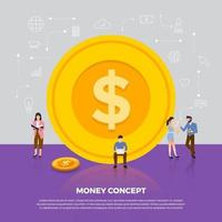 Flat design concept money business. Group people development icon coin money. Vector illustrate