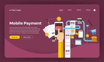 Mock-up design website flat design concept digital marketing. Mobile Payment.  Vector illustration.