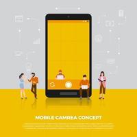 Flat design concept camera mobile. Group people develop icon camera mobile device. Vector illustrate.