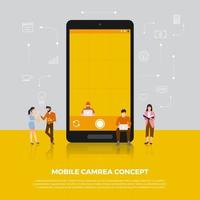 Flat design concept camera mobile. Group people develop icon camera mobile device. Vector illustrate.