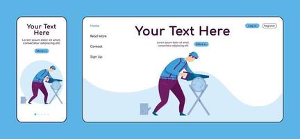 Carpentry adaptive landing page flat color vector template