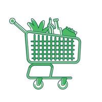 Shopping cart green linear object vector