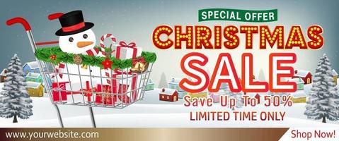 christmas sale banner with gift box in cart vector