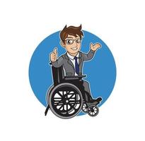 caricatura, persona discapacitada, sentado, en, silla de ruedas, diseño vector