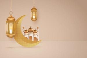 Ramadán o fondo eid mubarak con dos linternas colgantes. vector