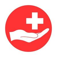 Cross health care symbol simple icon. Illustration of hand vector