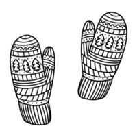 Knitted mittens with a cute winter pattern. Vector illustration