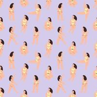 Bodypositive girls seamless pattern. A curvy model shows off her body. Vector illustration