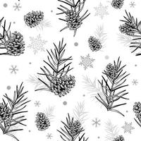 Cones and Christmas tree Seamless botanical hand drawn vector background