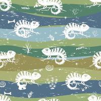 Seamless pattern with hameleon and seaweed plants vector