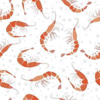 Hand drawn seafood seamless pattern Shrimp background sketch style prawn vector