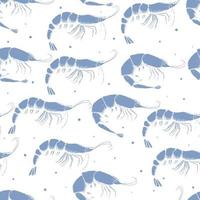 Dibujado a mano mariscos de patrones sin fisuras fondo de camarón estilo de boceto gambas ilustración vectorial textura para alimentos saludables de patrones sin fisuras para la cocina para imprimir en textiles de verano y estuche de teléfono vector