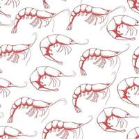 Hand drawn seafood seamless pattern Shrimp background sketch style prawn  Vector illustration