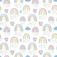 Cute rainbow and hearts seamless pattern. Romantic pattern for Valentines Day.Creative childrens illustration in a fashionable Scandinavian style. Vector illustration