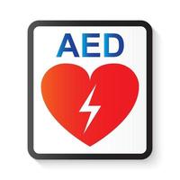 Aed desfibrilador externo automático imagen de rayo y corazón para soporte vital básico y soporte vital cardíaco avanzado vector