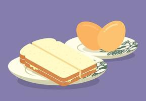 A set of traditional Malaysian meal with bread and boiled eggs for morning breakfast vector