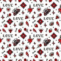 Valentines Day in old school style seamless pattern. Vector illustration. Design For Valentines Day, Stilts, Wrapping Paper, Packaging, Textiles
