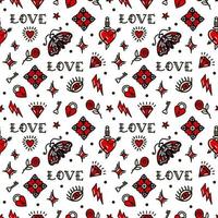 Valentines Day in old school style seamless pattern. Vector illustration. Design For Valentines Day, Stilts, Wrapping Paper, Packaging, Textiles