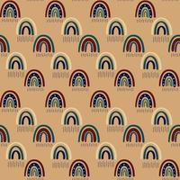 boho arco iris de patrones sin fisuras. arcoíris bohemio en cálidos tonos dorados, marrones y amarillos de moda. ilustración vectorial moderna para textil, papel, diseño de impresión vector