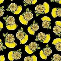 Lemons seamless pattern. Yellow limes on a black background pattern. Vector illustration