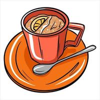 café en una taza café con leche en una taza café un restaurante estilo de dibujos animados vector