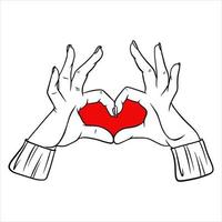 Hands make a heart gesture A romantic gestur Handmade style vector