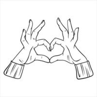 Hands make a heart gesture A romantic gesture Handmade style vector