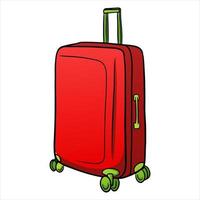 Items for transport red suitcase on wheels in cartoon style vector