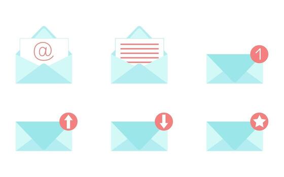 Envelopes icons set for mail web and applications Incoming outgoing and favorite messages Opened and closed envelope isolated on white background Vector illustration