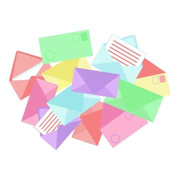 Envelopes stack Top view Multicolored mail envelopes are lying randomly Vector illustration