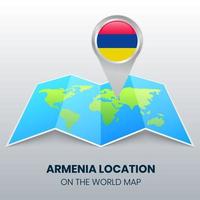 icono de ubicación de armenia en el mapa mundial, icono de pin redondo de armenia vector