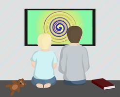 los niños están sentados y viendo la televisión los niños se olvidaron de los juguetes ilustración vectorial vector