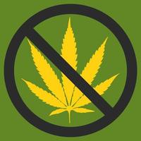 NO marijuana symbolic sign red circle green leaf white background vector illustration